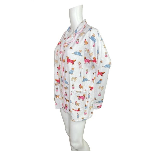 Karen Neuburger Live Love Lounge Pajama Top Light Grey Dogs Medium - Picture 5 of 7